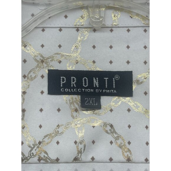 Pronti Collection By Phita Gold Chain Design Button Up Mens Size 3XL Polyester - Picture 4 of 6
